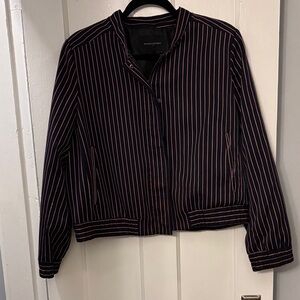 Banana Republic White and Red Pinstripe Striped Navy Bomber Jacket